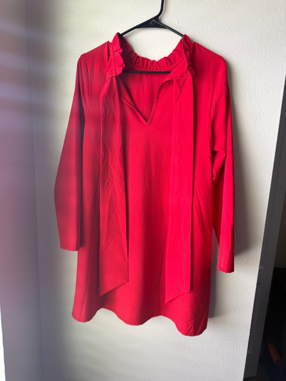 Red Long-Sleeve Tie Neck Tunic
